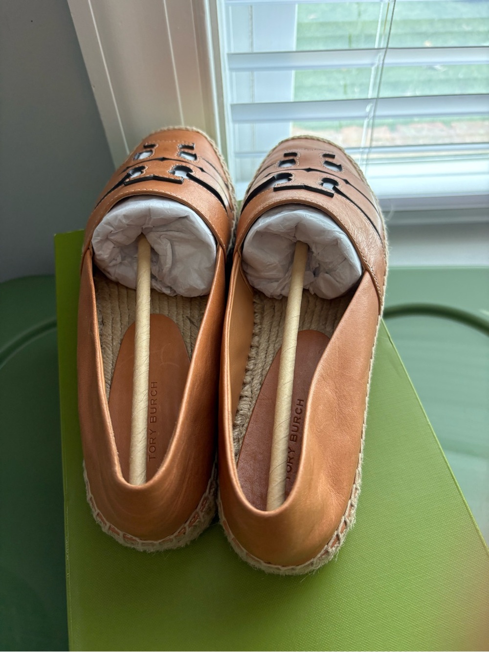 Tory Burch Ines Multi Strap Platform Espadrille Camello Vachetta Leather 9 Box - Picture 3 of 7